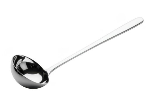 Stainless steel ladle for soup, isolated on transparent background