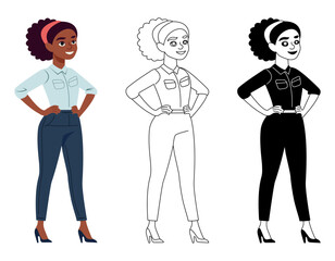 A young beautiful woman with curly hair isolated flat vector illustration