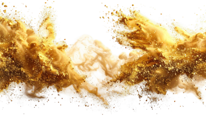 Golden particles and creamy froth collide in a dynamic, abstract explosion