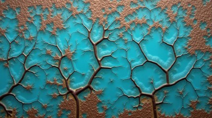 Abstract texture of cracked turquoise paint with rust accents
