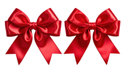 Two vibrant red silk bows, symmetrical, isolated against a black background