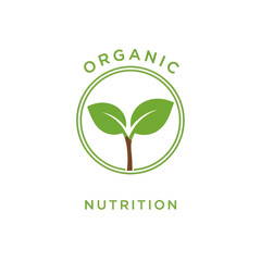 Organic Nutrition Logo with Green Leaves and Sprout Symbol.
