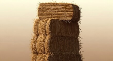 積み重ねられた干し草ロール、秋の風景の中の農業風景