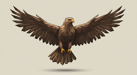 Fototapeta premium Low-poly illustration of a soaring raptor bird against a neutral tan background