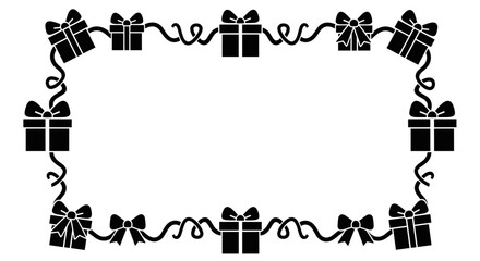 Gift box silhouette frame with ribbons, Valentine's Day decoration and festive border design