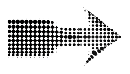 Black and white halftone illustration of the continents, arrow-shaped