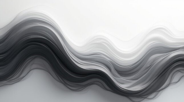 Abstract flowing dark grey and white wavy lines on a light background - Powered by Adobe