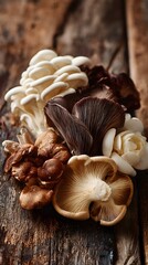 mushrooms on a wooden background