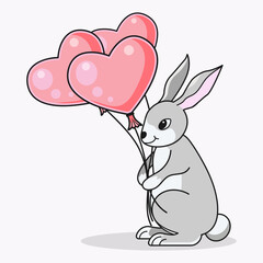 Happy Birthday Baby Shower Valentines Day Cute Bunny with Heart Shaped Balloons
