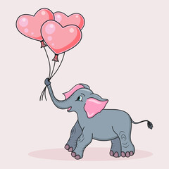 Happy Birthday Baby Shower Valentines Day Cute Baby Elephant with Heart Shaped Balloons