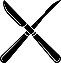 crossed surgical scalpels silhouette vector illustration