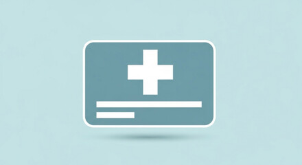Fototapeta premium Simple graphic icon representing a medical insurance card or health service access card with a white cross symbol on a muted blue background