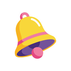 Isolated cartoon yellow bell with pink stripe and clapper, isolated on white background, graphic element, notification symbol