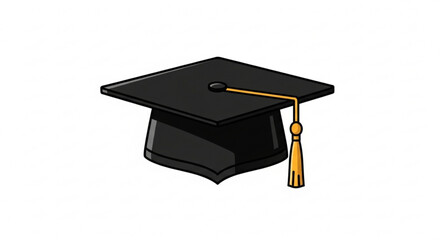 Cartoon illustration of a black graduation cap with a gold tassel, symbolizing academic achievement and success