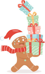 Gingerbread Man Carrying Christmas Gift Boxes