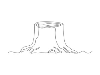 Abstract Felled tree, stump continuous single one line art hand drawing sketch logo on white background