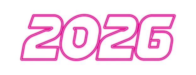 Pink neon 2026 year design with transparent backdrop
