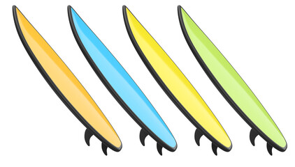 Set of surfboard for summer surfing on surf board on white background.