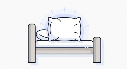 Simple line art icon of a comfortable bed with a fluffy white pillow, symbolizing sleep, rest, and bedroom furniture