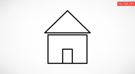 Simple black outline icon of a house with a triangular roof and a small rectangular door, for easy use in web or print design
