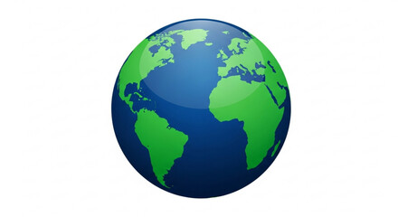 Glossy blue and green earth globe icon representing global connection and international communication