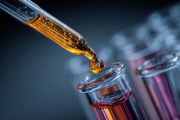 Experiment involving a glass pipette dripping fluid into a test tube in a laboratory setting during a scientific study