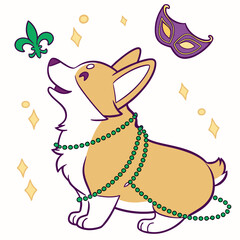 SVG art: A Excited Corgi in a Mardi Gras vibe with wrapped in fairy lights, tinted with Fat Tuesday Festivities tones