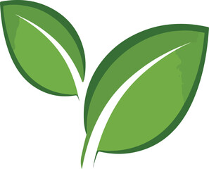 Two Green Leaves Sprout Icon - Nature, Eco, and Organic Growth Vector Leaves, Sprout, Green, Icon, Nature, Eco, Organic, Growth,