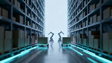 Generative AI robotic arms in automated warehouse operations.