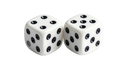 Two white dice with black dots, isolated on a black background