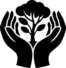 Hands Holding a Tree silhouette vector illustration