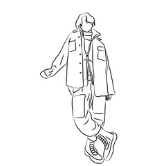 Streetwear Fashion Illustration, Minimalist Line Art of a Trendy Man
​
