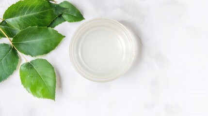 Clear birch sap in glass bowl on white isolated background. Generative AI