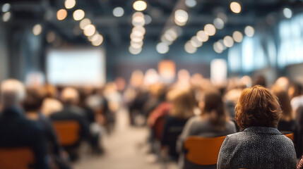 Back View Of A Large Conference Audience In A Modern Hall During A Seminar