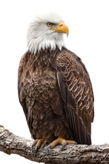 Fototapeta premium Majestic bald eagle perched on a branch isolated on transparent background