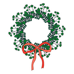 Botanical Wreath with Red Ribbon Bow