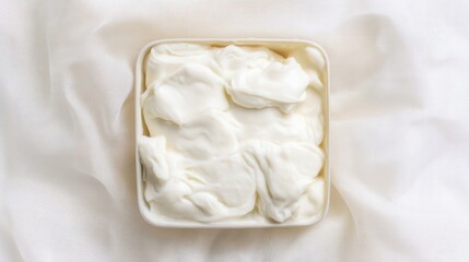 Fototapeta premium Smooth White Lard in Dish on White Fabric Isolated. Generative AI