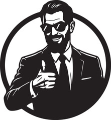 Black Silhouette of a Smiling Man in Sunglasses and Suit Giving Thumbs Up businessman on transparent background