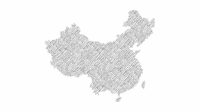 China map hatch hand drawn sketch on white background. Freehand Sketch map, vintage hand drawn map. 16:9 Motion Graphic 4k video.