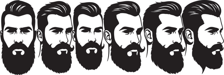 Diverse Beard Styles and Moustaches on Male Faces Silhouette Collection vector illustration on transparent background