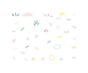 Vibrant colorful notice with a collection of expressive emphasis symbols, including bright surprise marks, decorative attention icons, multicolored focus shapes, and playful highlight elements for ale