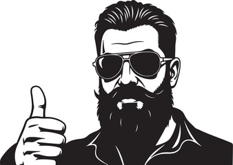 Bearded Man with Sunglasses Giving a Thumbs Up Gesture Keywords: man, beard, thumbs up, gesture, sunglasses, aviator, male, facial hair, approval, success, positive, happy, on transparent background