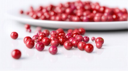 Fresh pink peppercorns on white background isolated. Generative AI