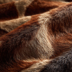 Macro Shot of Chestnut Cowhide Fur with Organic Brown Patches and Detailed Hair Texture