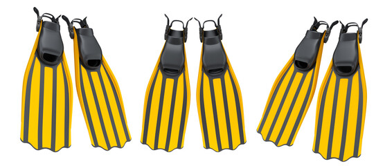 Set of diving flippers for summer holidays and snorkeling on white background.