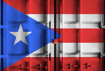 Shipping container with Puerto Rico national flag overlay