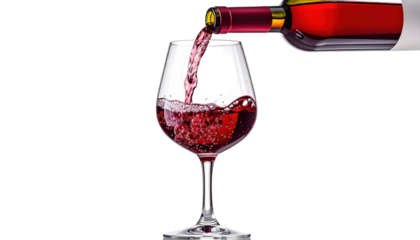 Crimson liquid pouring from a bottle into a crystal goblet