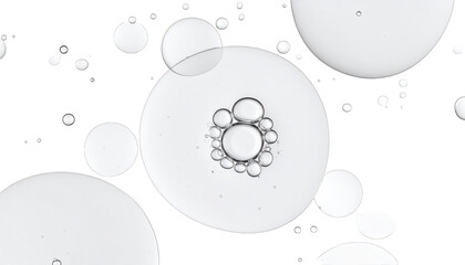 Transparent, spherical orbs of varying sizes float against a black background