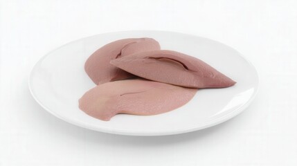 Fresh raw beef tongue slices on a white plate isolated. Generative AI