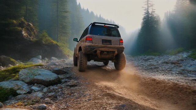 rugged off-road SUV climbing rock